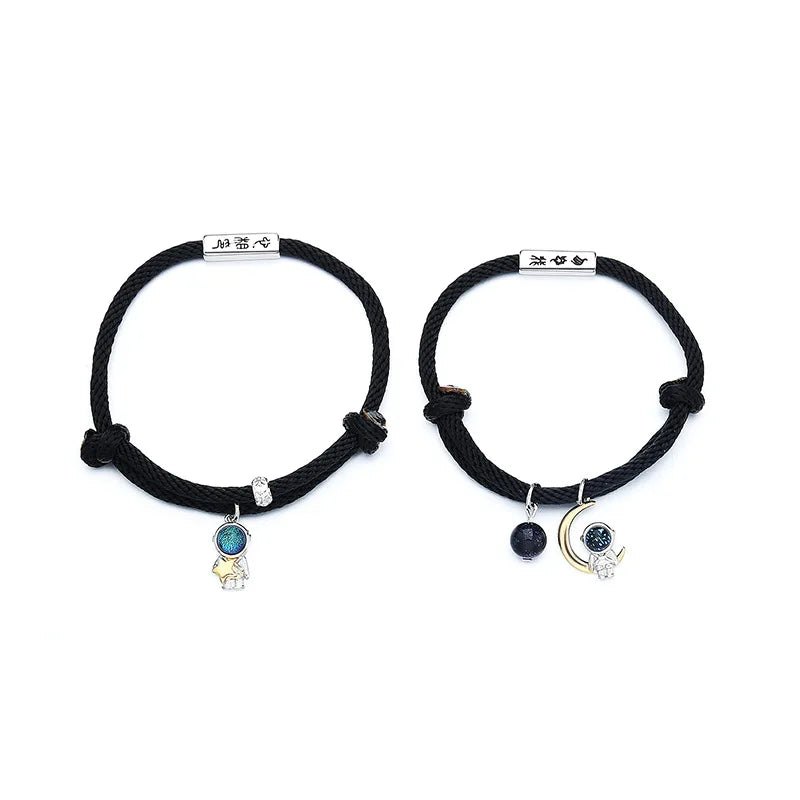 Binshuo Astronaut Bracelet for Couples Trendy Star Moon Bracelets for Lovers for Weddings and Parties for Valentine's Day