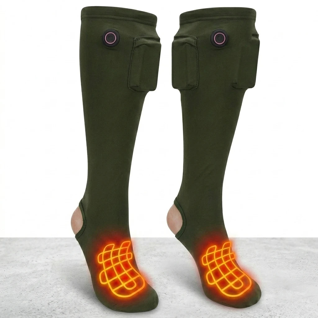 Women's Winter Warm Heated Crew Socks with Charging Elements Thin Bottom and Cuff Logo Heating  Socks