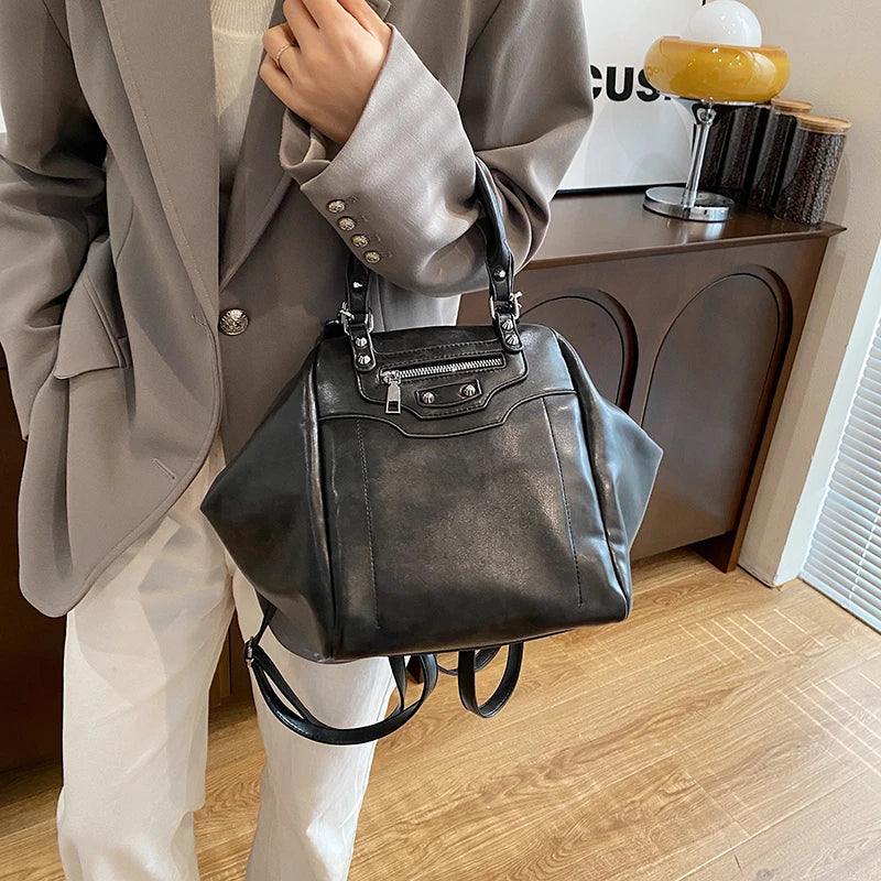 Trapeze Vintage Leather Tote Bags Large Capacity Convertible Shoulder Handbags for Women Luxury with Custom Logo