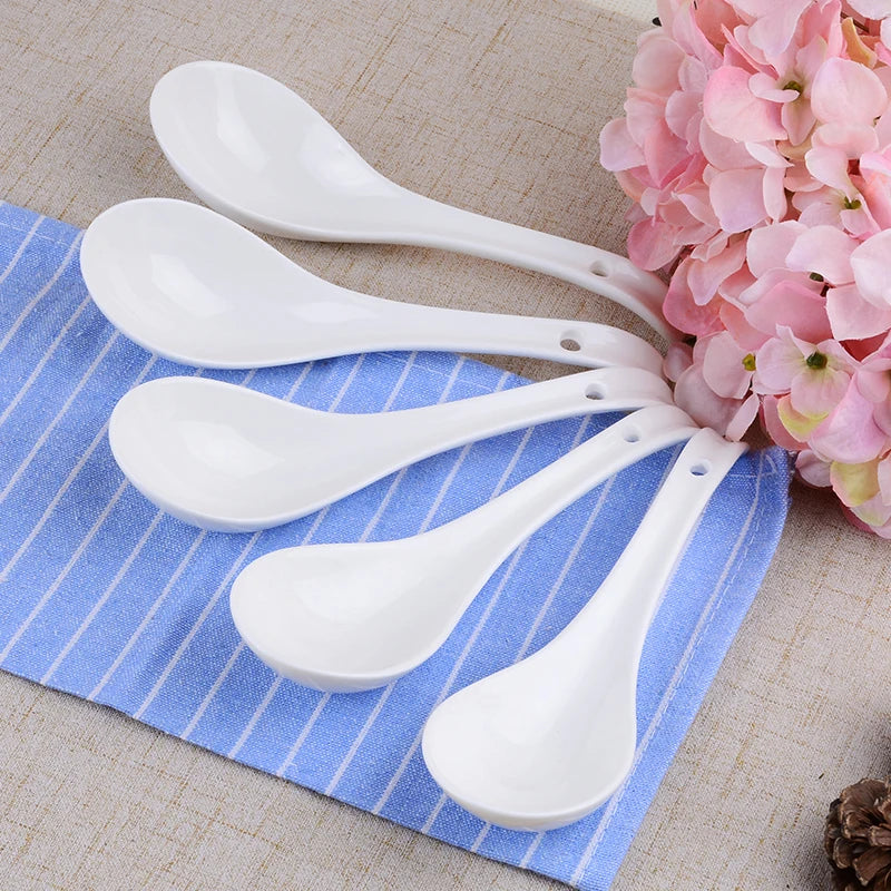 Factory Direct Custom Logo White Porcelain Ceramic Soup and Rice Spoons Big and Small for Party Occasions