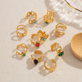 Fashion 18K Gold Plated Agate Turquoise Ring Jewelry Open Adjustable Stainless Steel Natural Stone Gemstone Rings for Women