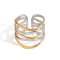 J&D Women's 18K Gold PVD Plated Linear Stainless Steel Rings Two Tone Geometric Modern Finger Opening Ring