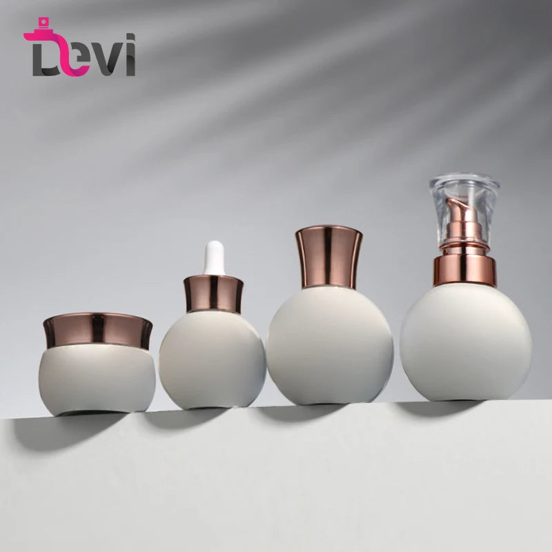 Devi Luxury Round Shape 30g Cosmetic Ceramic Skincare Cream Jar 40ml 100ml 120ml Lotion Glass Bottle