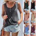 S-5XL Summer Women's New Twist T-shirt Solid Color Cross Button Round Neck Sleeveless Tank Top