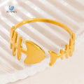 SUMMLY Trend Personalities Fishbone 18K Gold Plated Pendant Stainless Steel Adjustable Ring Fashion Jewelry