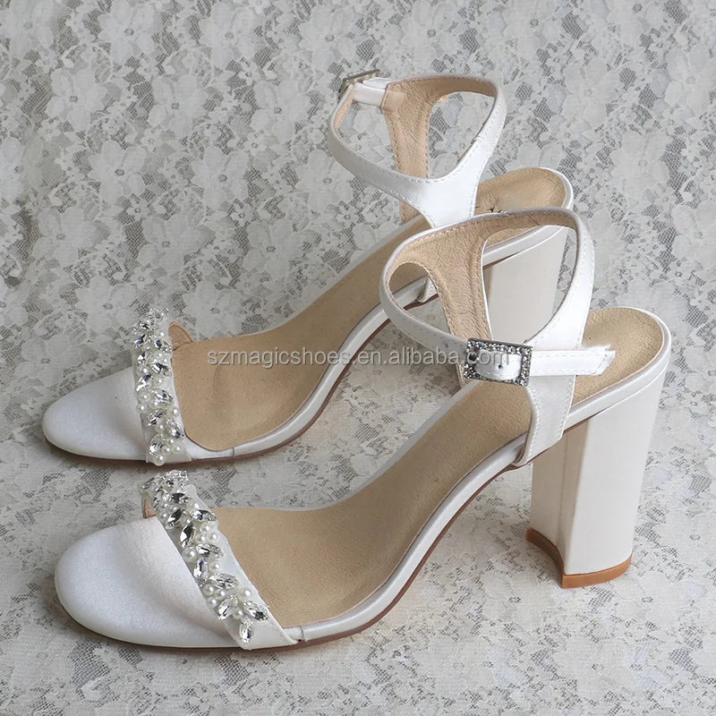 Customized Ladies Sandals for Wedding High Chunky Heel 9CM