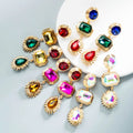Luxury Fashion Dangle Earring Geometric Gold Multicolored Rhinestone Tassel Statement Drop Earrings Jewelry Women Gift