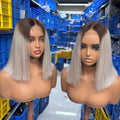 Wholesale Vietnamese Raw Hair Super Double Drawn bob Wig 2x6 Kim Closure T1b/grey Perruque bob Wig Bone Straight Human Hair