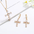 Cz Zirconia Religion Cross 18k Gold Plated Safety Jewelry for Woman Earring Necklace Jewelry Set for Women and Girls