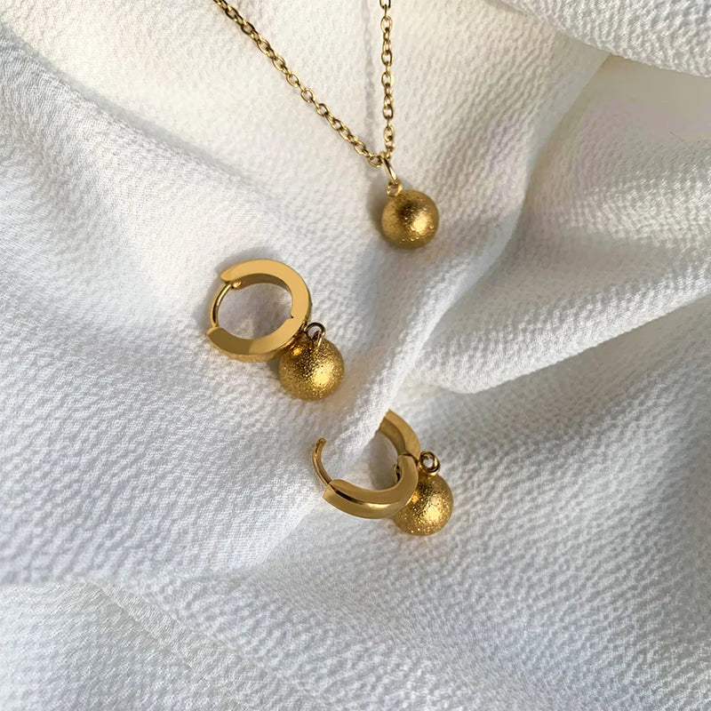 HOVANCI Wholesale Fashion Jewelry Set 18k Pvd Gold Ball Pendant 12 Woman Necklaces and Earrings Sets