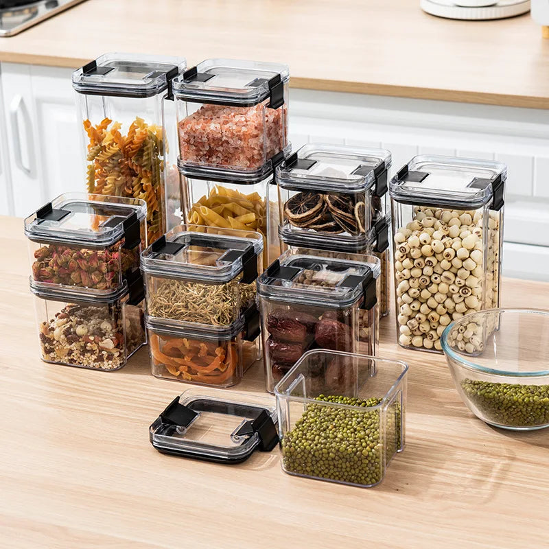 Large Cereal Airtight Food Storage Container Set Dry Goods Pantry Organization Plastic Clear Kitchen Food Box