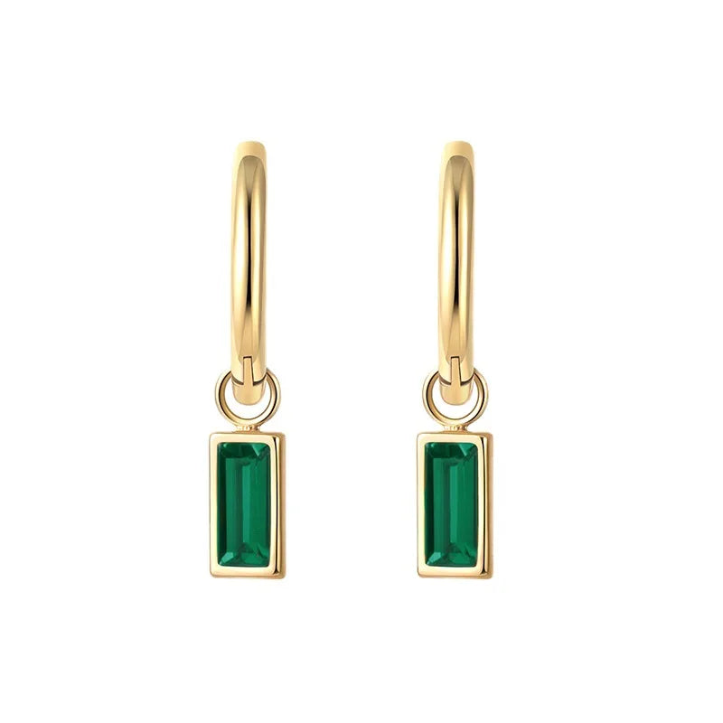 Hot Selling Small Hoop Emerald Zircon Earrings Trendy 14K Gold Plated Stainless Steel Square Zircon Earrings Jewelry for Women