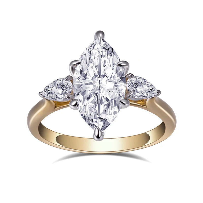 Messi Gems MSR-720 925 Silver 14k Yellow Gold Marquise Moissanite Diamond Engagement Ring