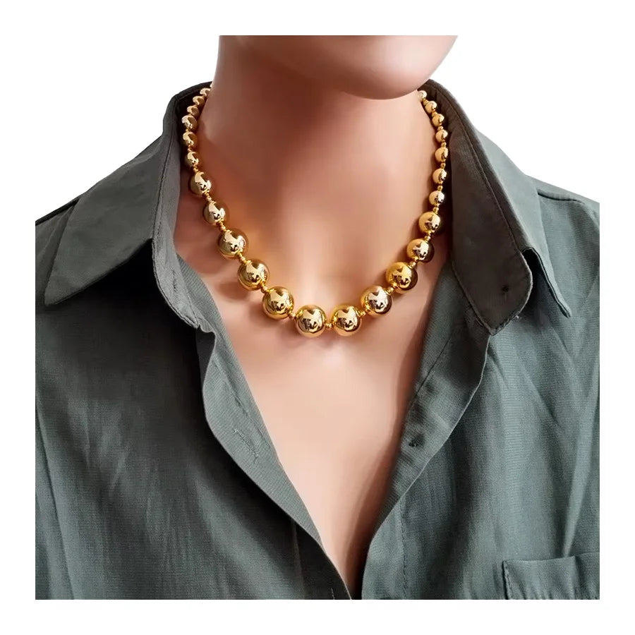 Exaggerated Punk Stainless Steel Gold Color Round Ball Necklace for Women Girls Ball Chain Choker Necklaces Jewelry Gifts