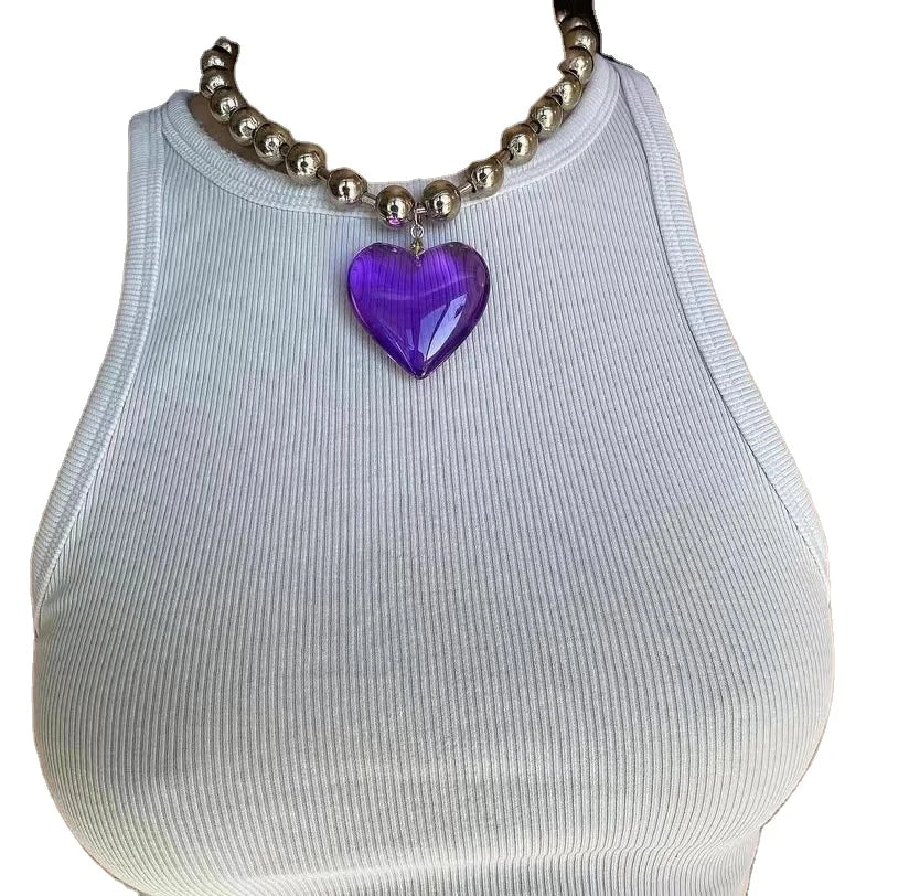 Hip Hop Jewellery Silver Beads Choker Chain Chunky Personalized Goth Punk Charms Heart Shape Princess Y2k Necklace