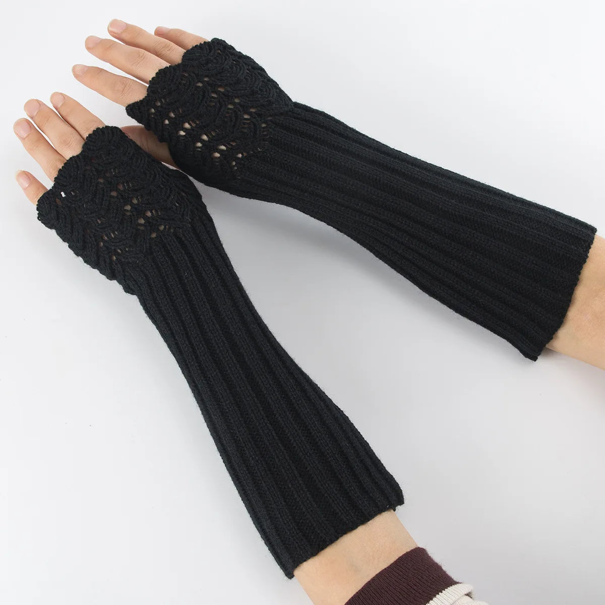 Women's Scale Design Winter Warm Knitted Long Arm Warmers Gloves Mittens