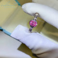 Silver 925 Original 1 Carat Brilliant Cut Pass Diamond Test Pink Oval Moissanite Ring for Women Wedding Real Gemstone Jewelry
