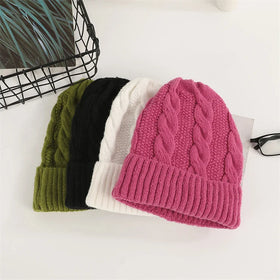 Wholesale Unisex Knitted Autumn Winter Beanies Reversible Warm Linen Pattern Logo Designed Beanie for Men and Women