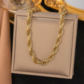 Simple Tarnish Free Stainless Steel Gold Plated Necklace Jewelry Set Adjustable Women Bracelet
