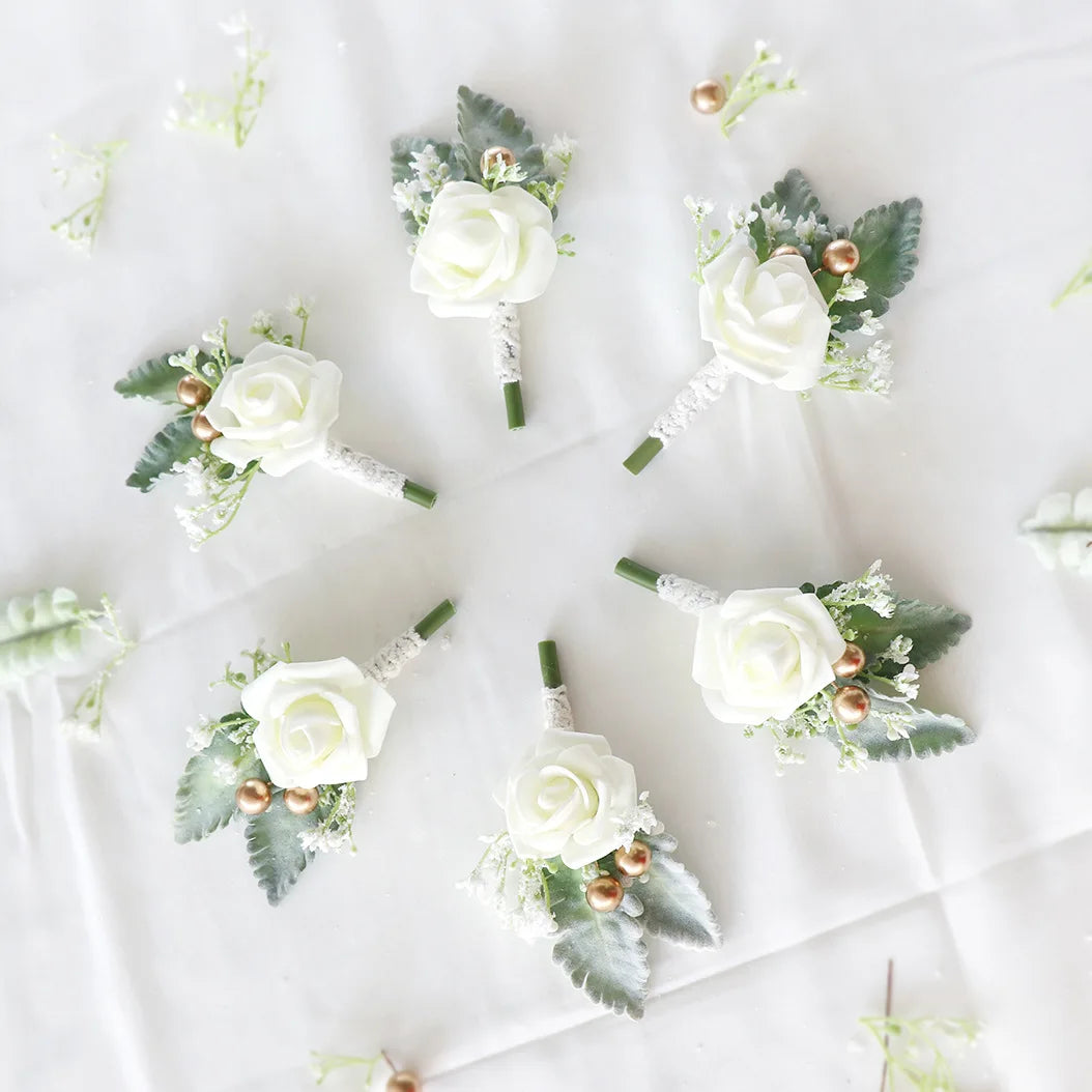 SZ04355 Wholesale 13cm White Silk Artificial Rose Flowers Bracelet Wrist Wedding Corsage for Decoration