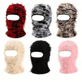 Winter Custom Embroidered Logo Winter Mohair Fur Ski Mask Balaclava Hat Stretchable Acrylic Knitted Full Face Cover