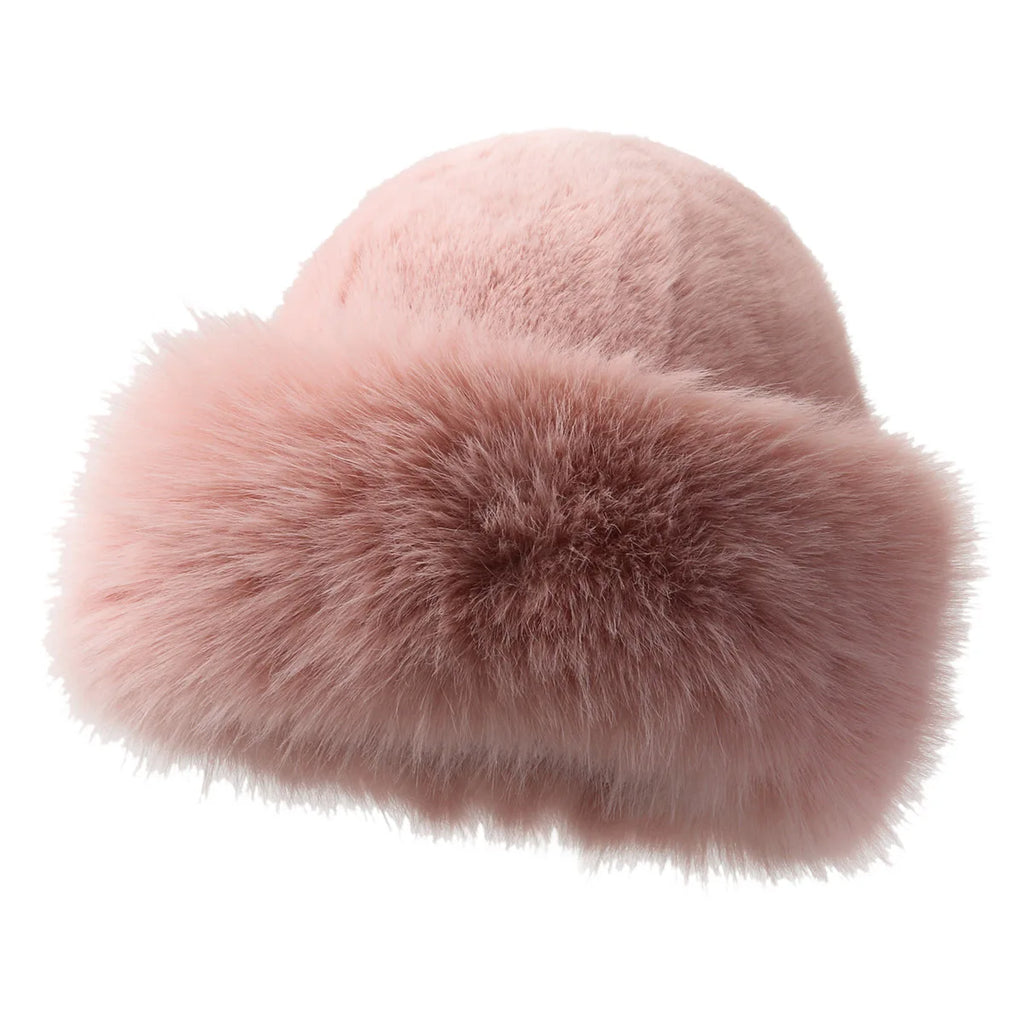 Wholesale Topseller Winter Imitation White Fox Fur Beanie Hat for Women Thick Fluffy Faux Fur Warm and Cartoon Pattern Nylon Hat