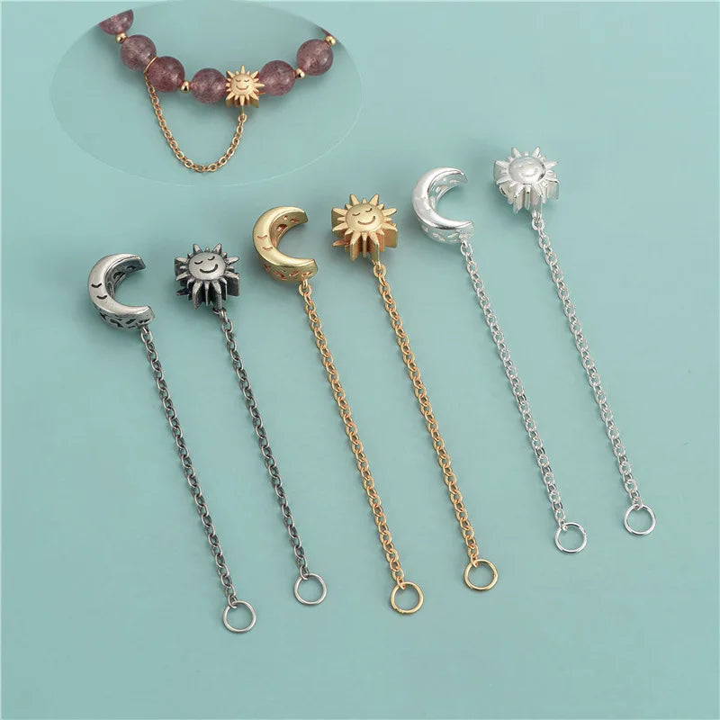 Unique 925 Sterling Silver Sun Spacer Beads Crescent Moon Spacer Beads With Chain for Diy Bracelets Necklaces Jewelry Making