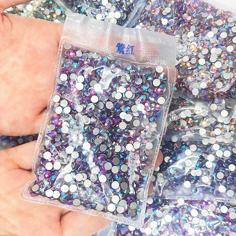 Purple Red AB /1400 PCS Glitter Rhinestone Ss6-ss30 Flat-Back Non HotFix 3D Glass Nail Art DIY Round Crystal Manicure Diamond