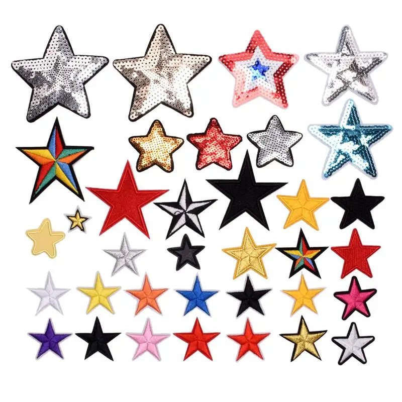 35PCS Computer Embroidered Label Sequin Cloth Paste Love Five-Star Patch Stage Clothing Bag Cap Accessories Embroidery Sticker