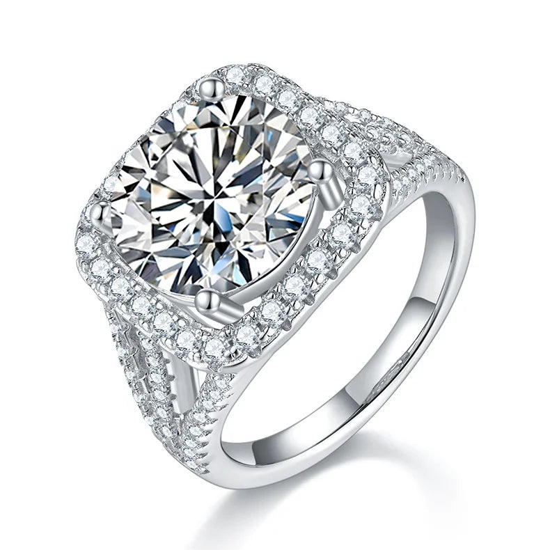 Luxury 5CT Round Brilliant Cut Diamond Rings for Women 18k Gold Plated S925 Sterling Silver Moissanite Rings