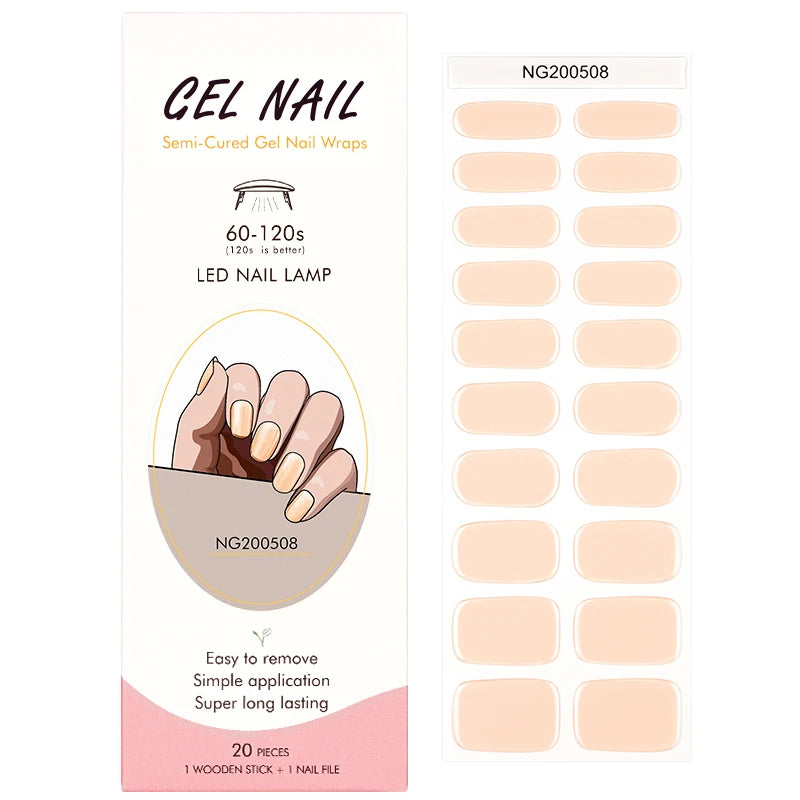Wholesale Custom Logo 3D Solid Color Bling Waterproof Self-Adhesive Semi-Cured Gel Nail Sticker for Gel Application on Art Nails