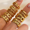 Vintage Stainless Steel Chain Ring Opening Adjustable 18K Gold Plated Stainless Steel Finger Ring Wholesale for Women