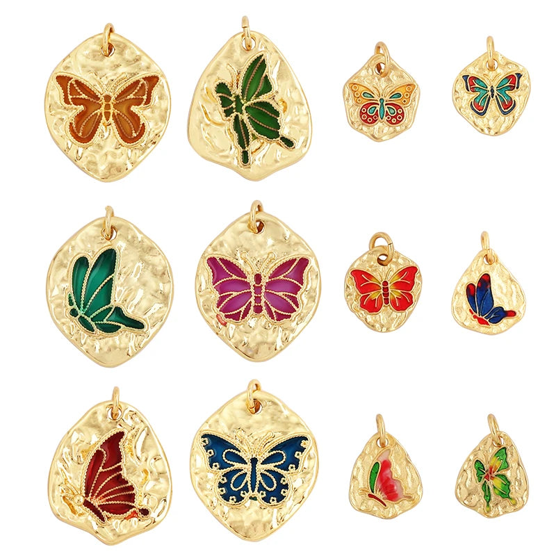 Fashion Sweet Colorful Butterfly Charm PendantDainty 18K Gold Plated BrassGirl Gift Party Necklace Jewelry Findings Supply L35