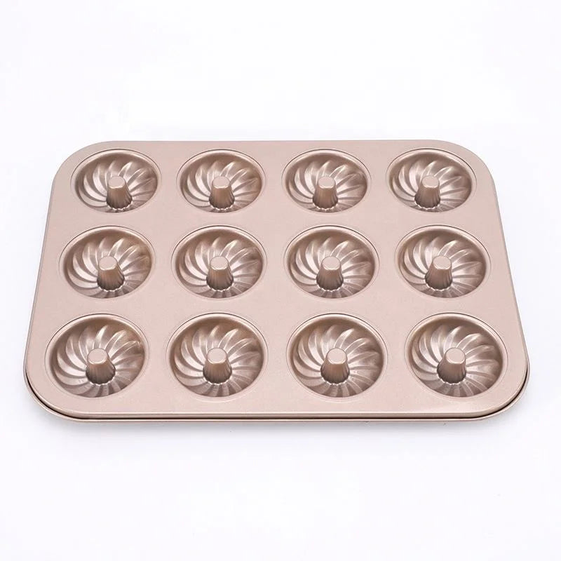 No Stick Carbon Steel  Cake Mold 12 Holes Biscuit Baking Diy Donuts Cookie Shape Whirlwind Chocolate Mold Cake Pan