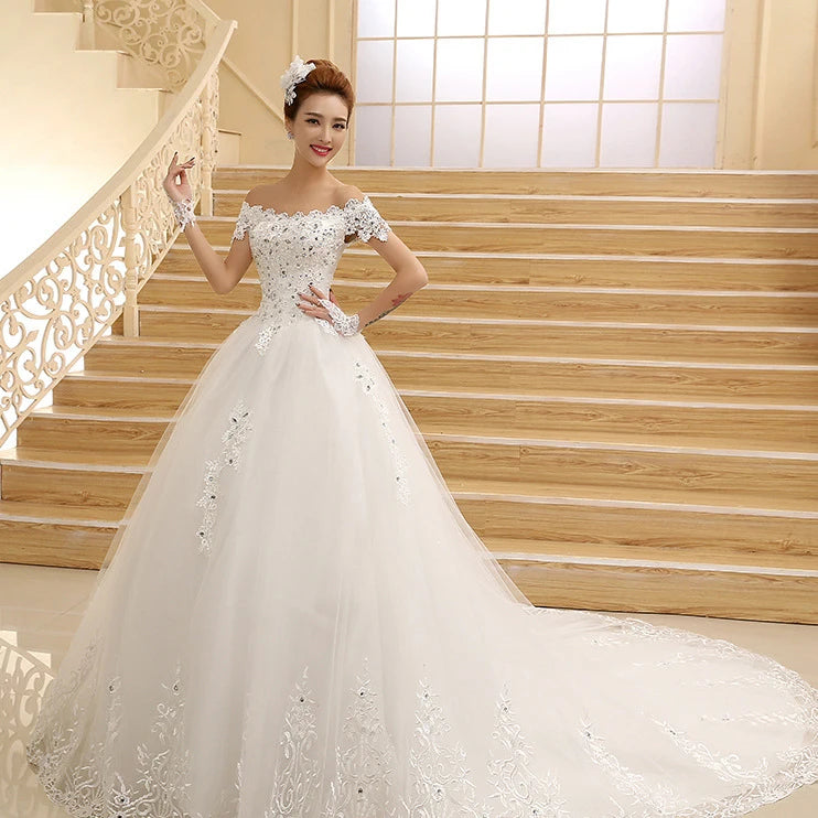 Guangzhou Auyan Thin Shoulder Long Tail Bride Wedding Dress Wedding Luxury Classic Ball Dresses for Women Party New 2024
