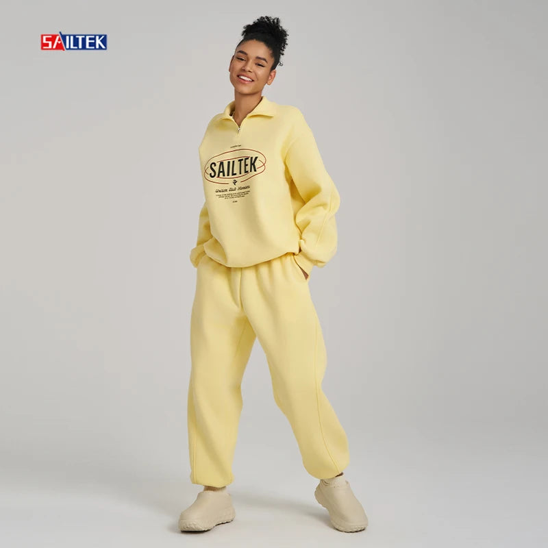 Designer Clothes Famous Brands Women Custom Embroidery Logo Luxury Women's Sets Half Zip Sweatshirt and Jogger Pants Set Women