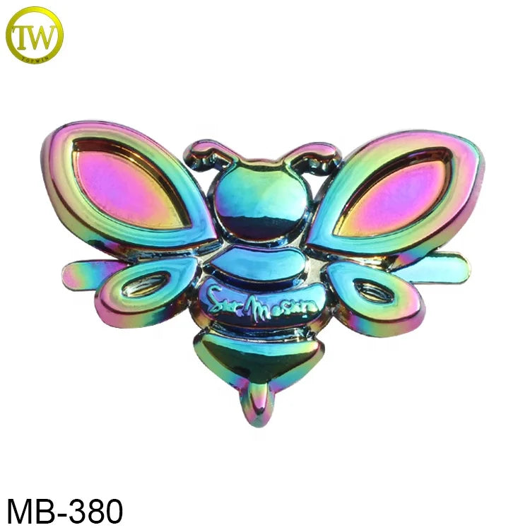 Custom Bee Shape Handbag Hardware Accessories OEM Purse Metal Logo Label Designer Backpack Metal Logo Plate for Luggage
