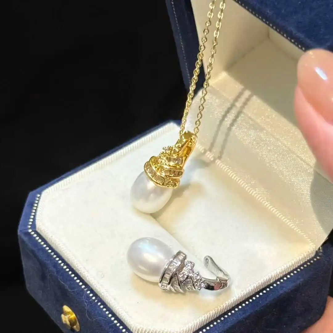Christmas Tree Shaped Rice Pearl Pendant Necklace AAAA Grade Freshwater Pearl 18K Gold/Platinum Plated Women's Jewelry for