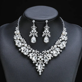 Women's Jewelry Sets Rhinestone Crystal Bridal Tiara Crown Choker Necklace Teardrop Dangle Earrings Necklace Set