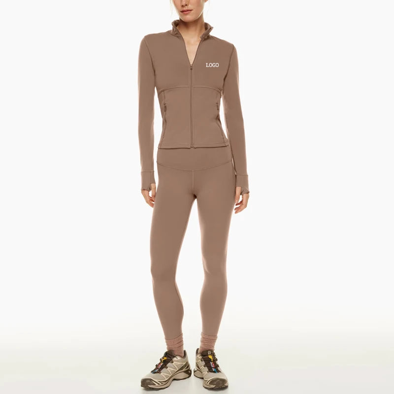 F230446 Custom Sportswear New Spandex High Waist Yoga Wear Womens Gym Croptop Jacket Activewear Fitness Legging Yoga Pants Set