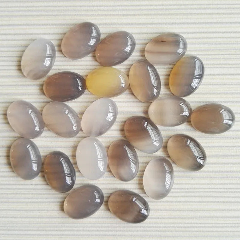 DIY 10*14mm Gemstone Grey Agate  Oval Shape Cabochons Crafts