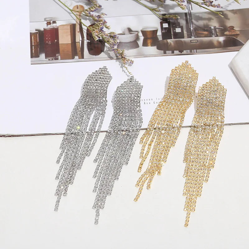 S925 Silver Needle Earrings Fashion Exaggerated Full Diamond Tassel Earrings Women 2022 Temperament Long Earrings