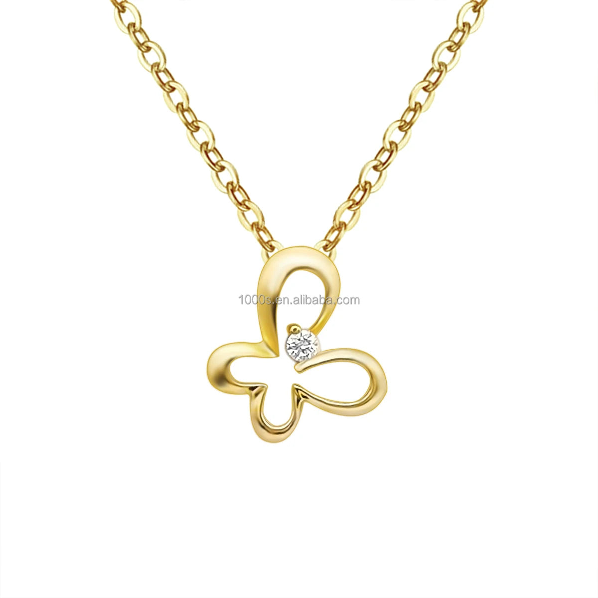 Trendy 18K Solid Gold Butterfly Shape Round Brilliant Cut Natural Diamond Certified Necklace for Women