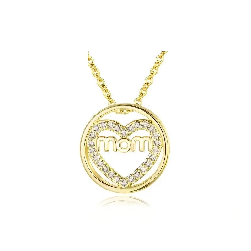 MOM Female Round Necklace with Heart Micro Inset Zircon Classic Link Chain Mother's Day Gift Choice