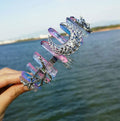 HY Popular Selling Natural Plating Crystal Purple pink Hairband Moon Ancient Silver Branch Hair Comb Crown Headband