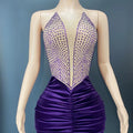 Sexy Club See Through Tassel Purple Dropship Fitness Clothes Luxury Evening Crystal Beading Ladies Party Wear