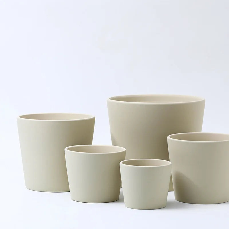 I785 Light Grey Ceramic Flower Pots Artificial Plants Matched Large Pot Various Sizes and Shape Indoor Decoration