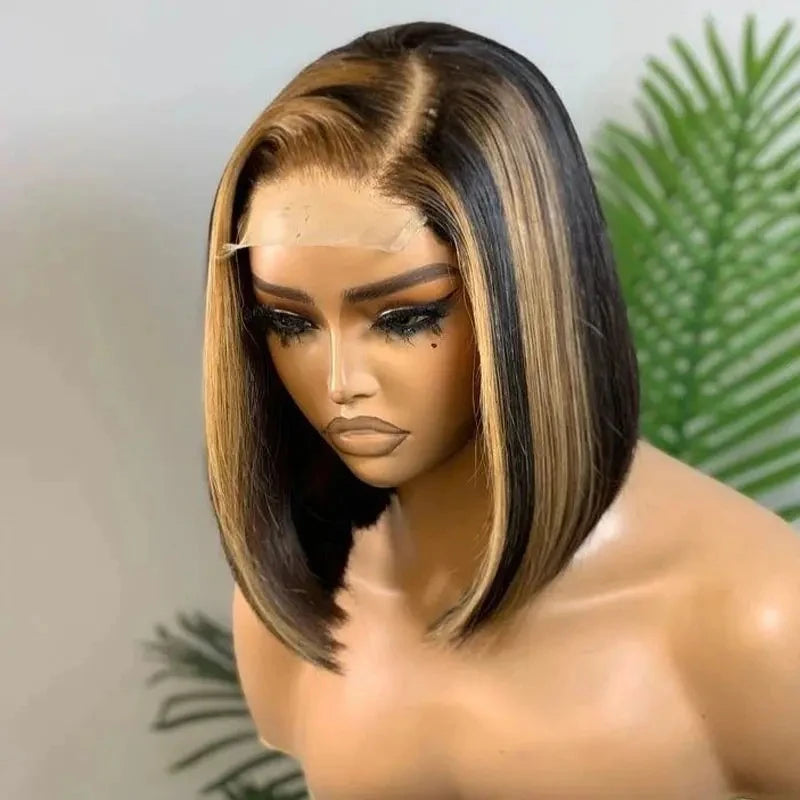 Highlight Blonde Brown Free Part 13*6 Lace Front Bob Wig Transparent HD Swiss Lace Virgin Human Hair for Woman Wigs