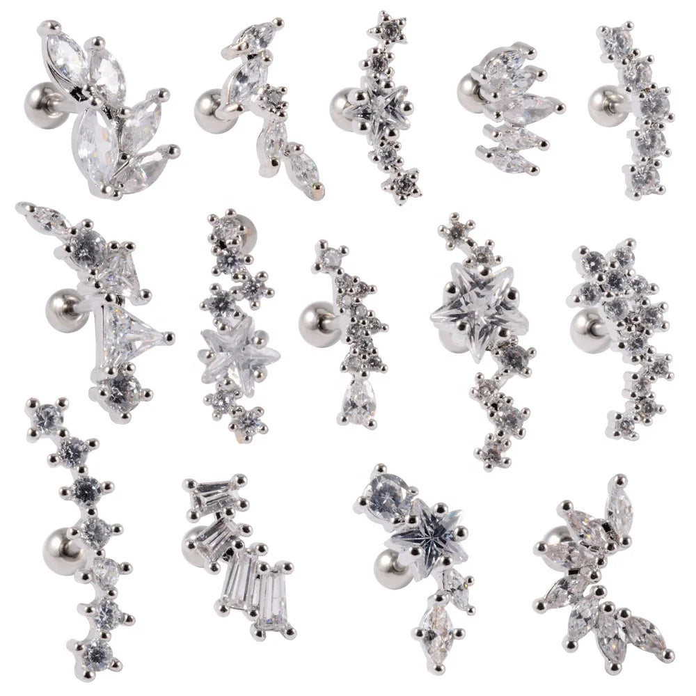 Fashion Star Cute Zircon Ear Studs 20G Stainless Steel Piercing for Women for Party Wedding Helix Lobe Conch Piercing Earring