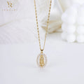 FP1215 Divine Oro Laminado Men Necklace Religious Jewelry Virgin Mary Solid 18k Gold Gemstone Crystal Heart Pendant